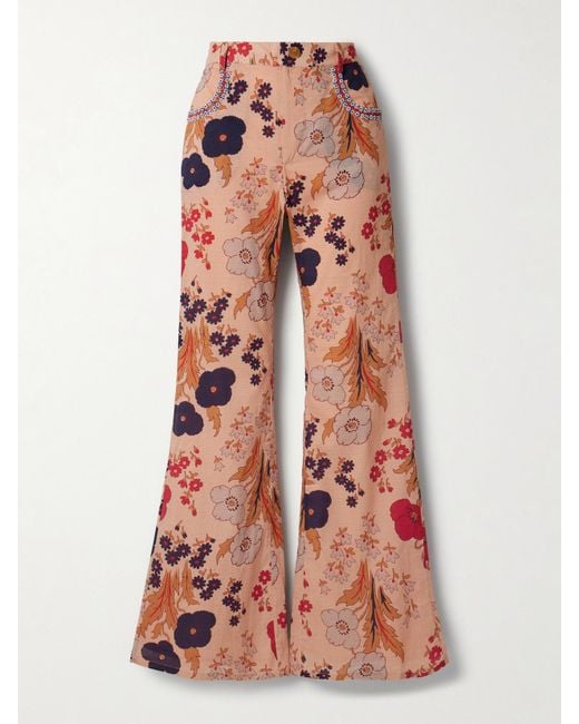 Alix Of Bohemia Pink Bunny Schlaghose Aus Baumwoll-Voile Mit Blumenprint Und Zierperlen
