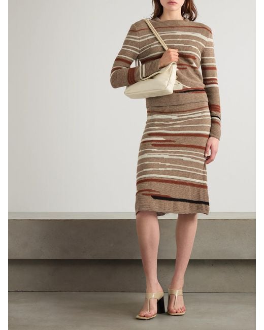 Bottega Veneta Natural Striped Jacquard-Knit Linen And Cotton-Blend Sweater