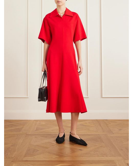 Jil Sander Red Paneled Crepe Midi Dress