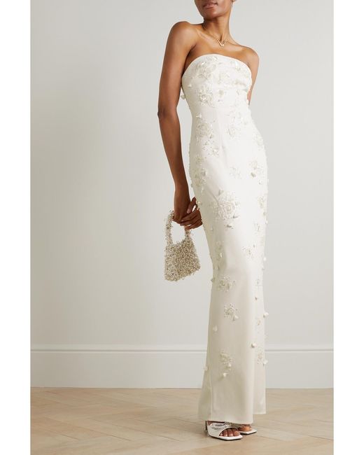 Clio Peppiatt White Strapless Embellished Stretch-Crepe Gown