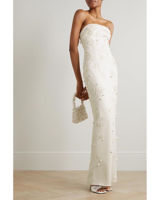Clio Peppiatt White Strapless Embellished Stretch-Crepe Gown