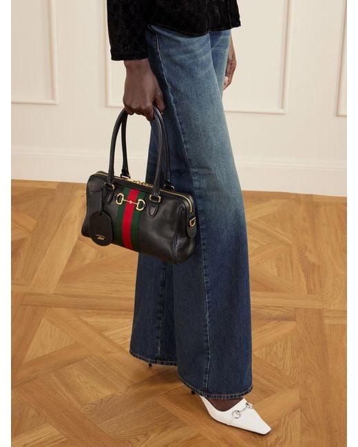 Gucci Black Borsetto Small Webbing-Trimmed Leather Shoulder Bag
