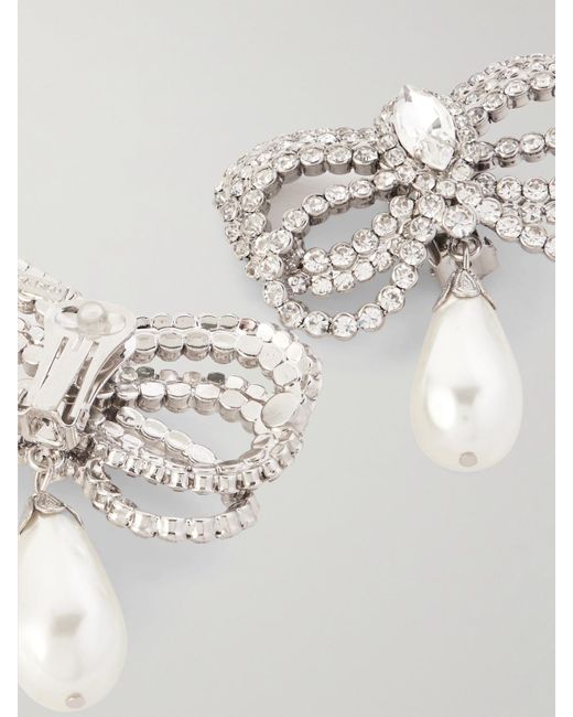 Alessandra Rich Metallic Silberfarbene Ohrclips Mit Kristallen Und Kunstperlen