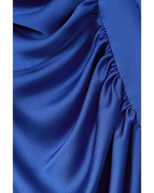 Rasario Blue Gathered Satin Midi Dress