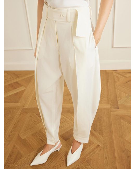 Sharon Wauchob White Clio Belted Wool Straight-Leg Pants