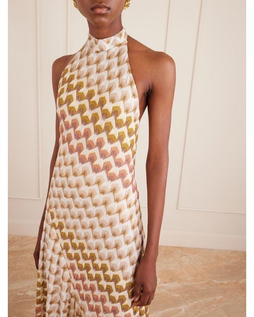 Missoni Natural Striped Metallic Crochet-Knit Halterneck Maxi Dress