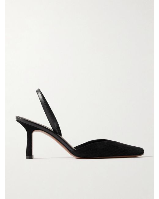 Neous White Dilmun Leather-Trimmed Suede Slingback Pumps