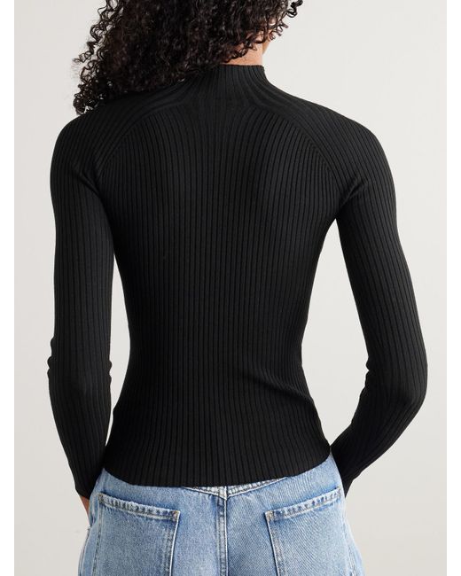 Courreges Black Stehkragenoberteil Aus Rippstrick Mit Logostickerei