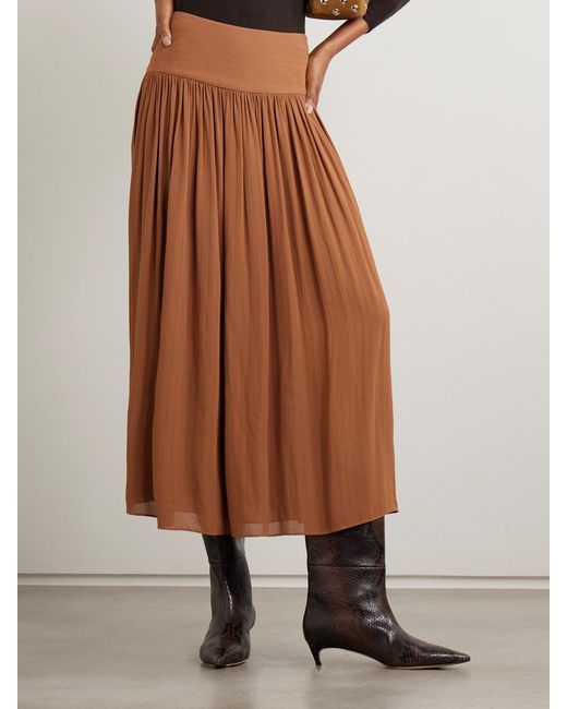 Joseph Brown Santos Pinstriped Gathered Crepe Midi Skirt