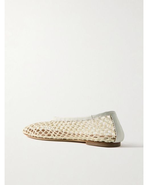 Staud Natural Alba Leather-Trimmed Crocheted Ballet Flats