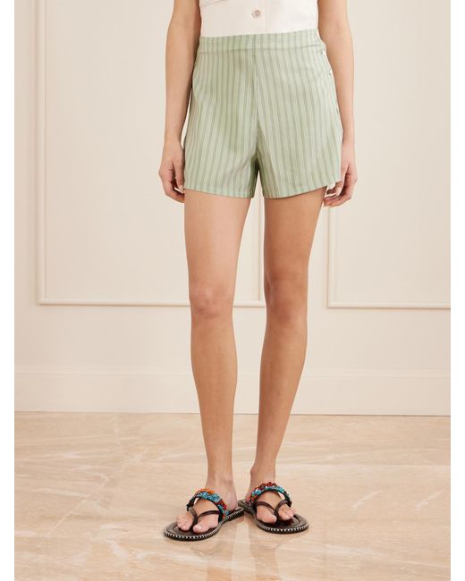 Bode Green Sylvan Striped Silk-Satin Shorts