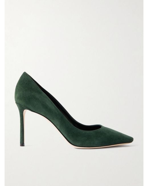 Jimmy Choo Green Romy 85 Suede Pumps