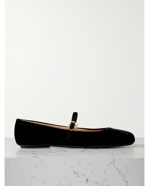 Gianvito Rossi White Carla Velvet Mary Jane Ballet Flats