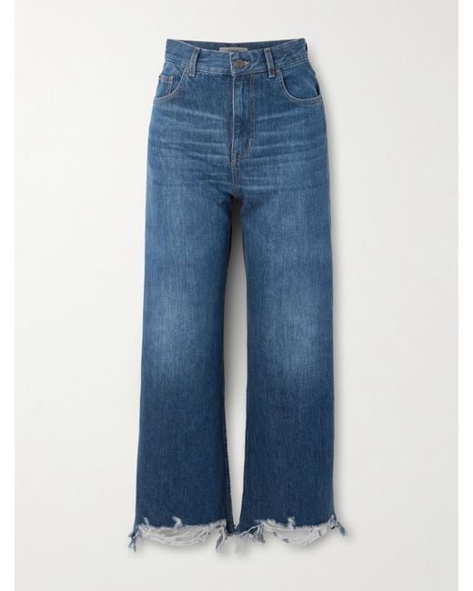 Chloé Blue Cropped Distressed High-Rise Wide-Leg Jeans