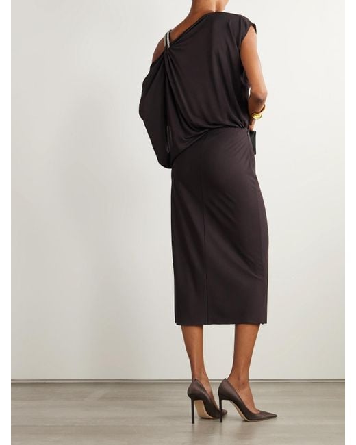 Tom Ford Black Asymmetrisches Midikleid Aus Jersey Mit Falten Und Verzierungen