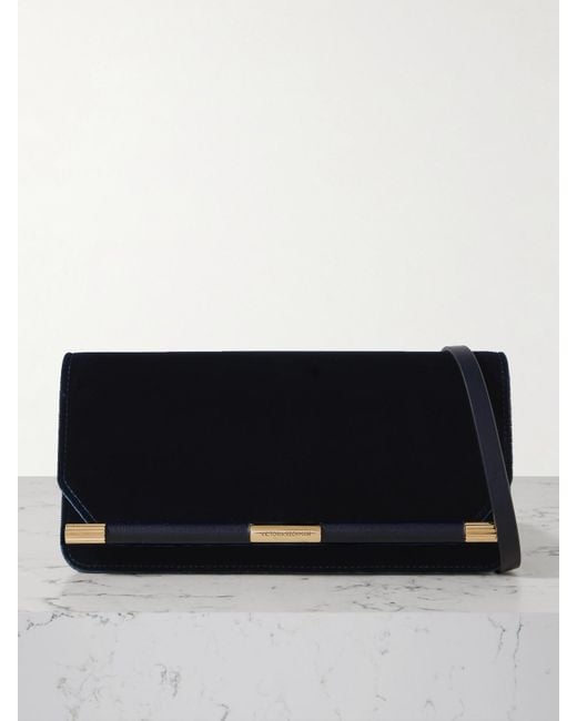 Victoria Beckham Black 202 Leather-Trimmed Velvet Clutch