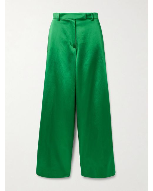 Dries Van Noten Green Cotton-Blend Satin Straight-Leg Pants