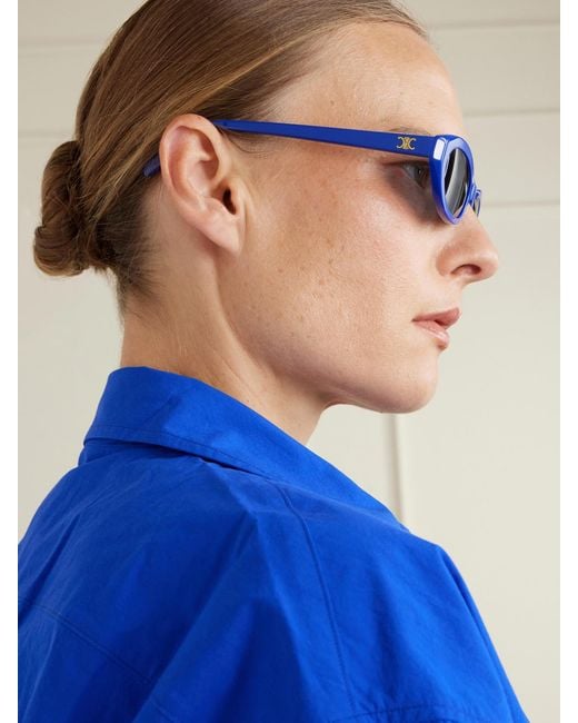 Céline Blue Triomphe Mini Oval-Frame Acetate Sunglasses
