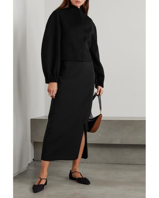FFORME Black Sabreen Wool-Blend Gabardine Midi Skirt