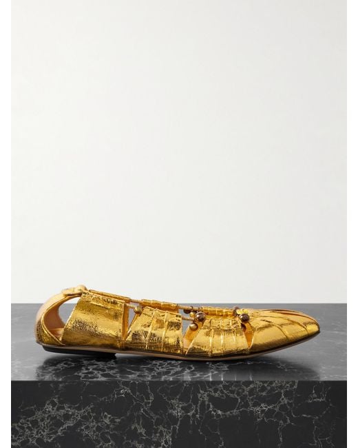 Chloé Luna Ballerinas Aus Metallic-Leder Mit Raffungen, Cut-Outs Und Verzierungen