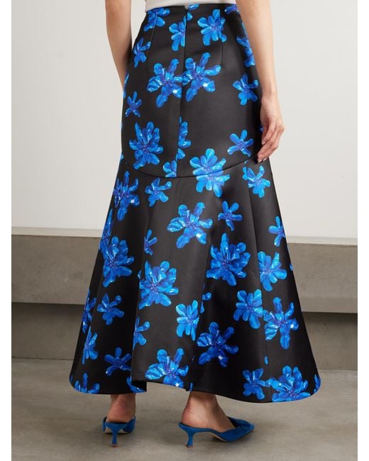 Emilia Wickstead Blue Tamilla Floral-Print Faille Maxi Skirt