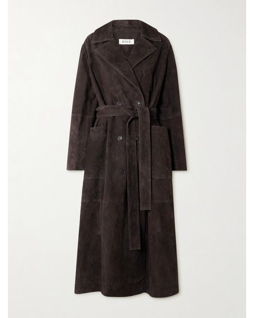Rohe Black Double-Breasted Suede Trench Coat