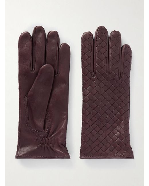Gants En Cuir Intrecciato Bottega Veneta en coloris Purple