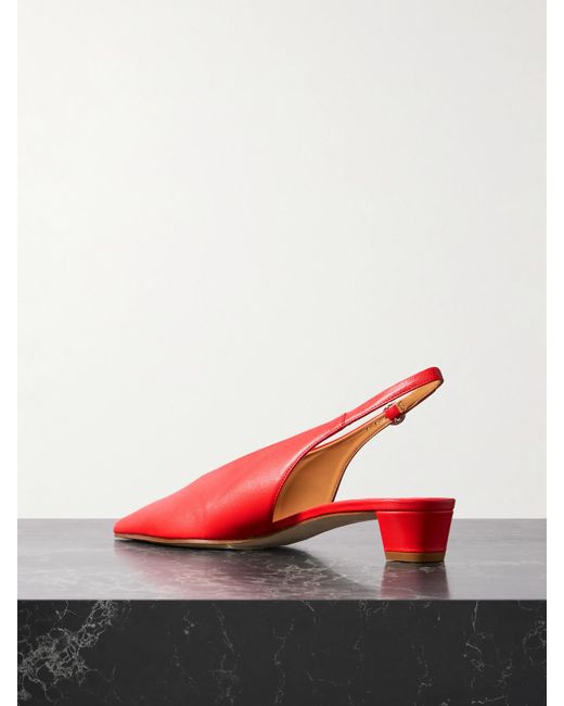 Aeyde Red Oti Leather Point-Toe Slingback Pumps