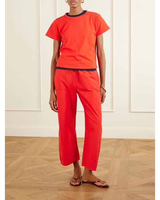 Leset Red Kyoto Cotton-Poplin Low-Rise Wide-Leg Pants