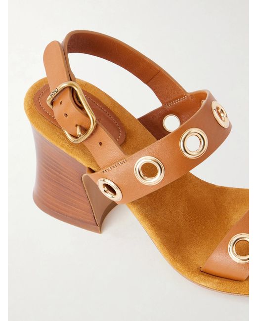 Chloé Brown Embellished Leather Sandals
