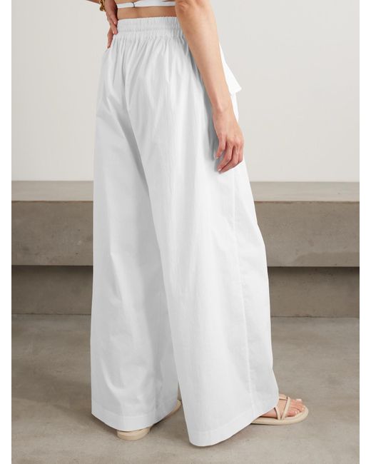 St. Agni White Cotton-Blend Poplin Wide-Leg Pants