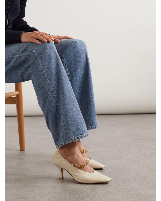 Bottega Veneta Natural Melbourne Embellished Glossed Crinkled-Leather Pumps