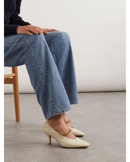 Bottega Veneta Natural Melbourne Embellished Glossed Crinkled-Leather Pumps