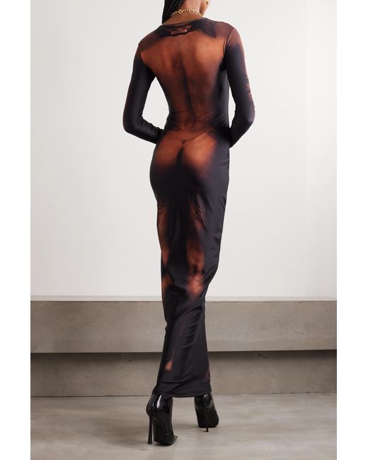 Jean Paul Gaultier Printed Stretch-satin Jersey Maxi Dress in Black | Lyst