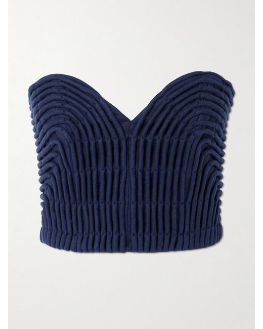 ANDRES OTALORA Blue Prateek Embroidered Linen Corset Top