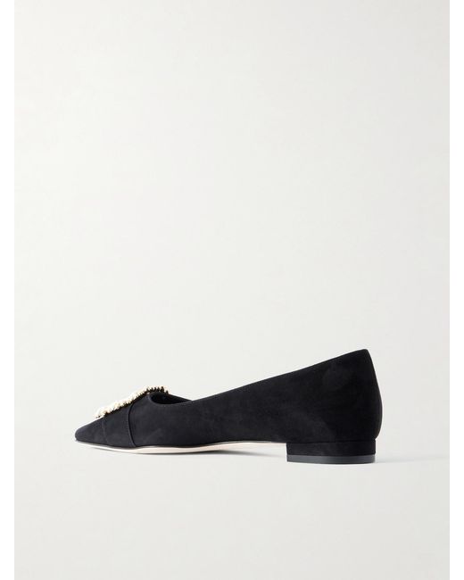 Manolo Blahnik Black Gibfla Embellished Suede Ballet Flats
