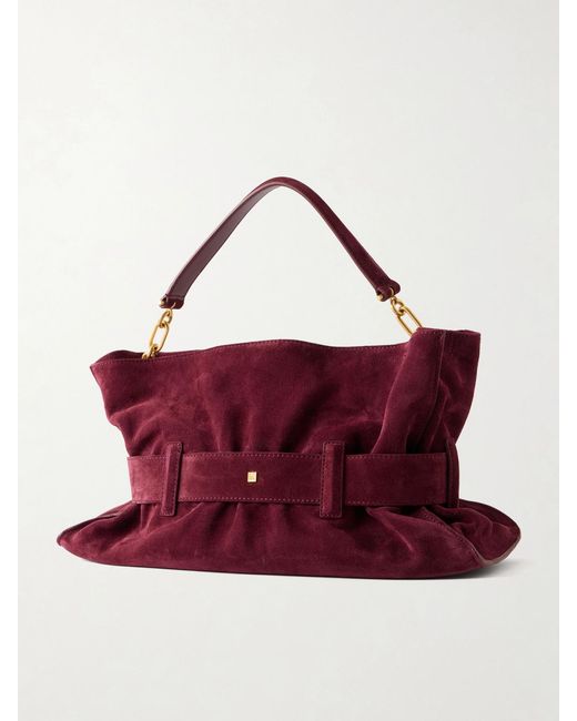 Balmain Purple Anthem Buckled Suede Shoulder Bag
