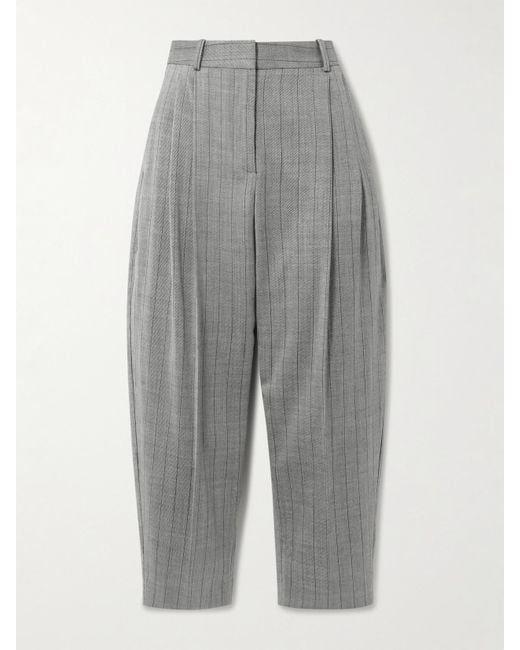 Stella McCartney Gray Verkürzte Karottenhose Aus Twill Aus Einer Wollmischung Mit Nadelstreifen Und Falten