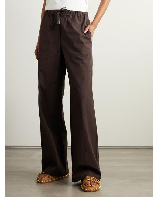 The Attico Brown Embroidered Cotton-Blend Poplin Wide-Leg Pants