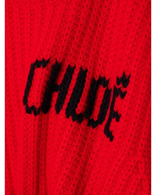 Chloé Red Logo-Detailed Ribbed Wool And Cashmere-Blend Sweater
