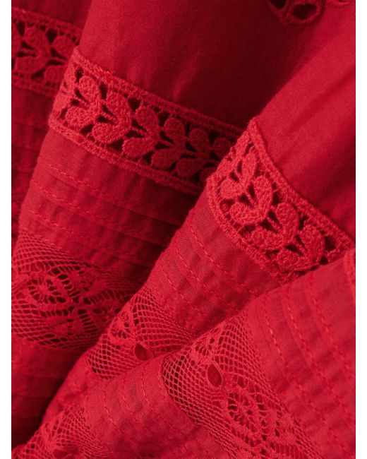 Isabel Marant Red Damina Crochet-Trimmed Broderie Anglaise Organic Cotton-Voile Shorts
