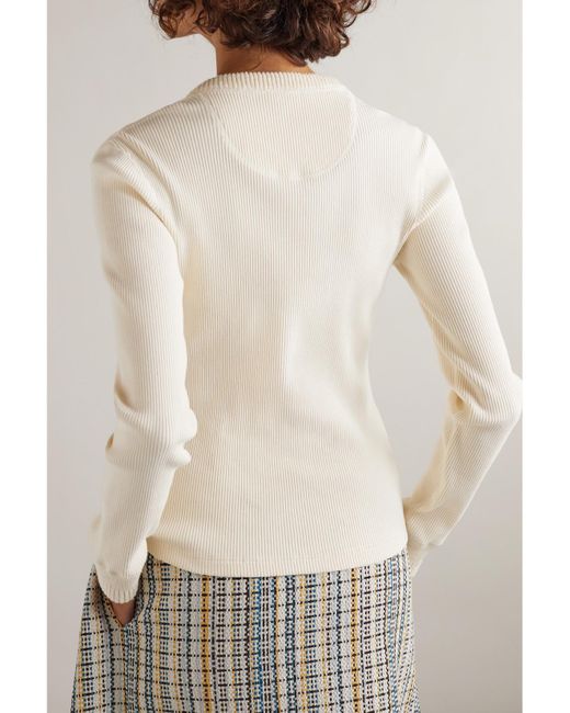 Bottega Veneta Natural Ribbed Stretch-Cotton Henley Top