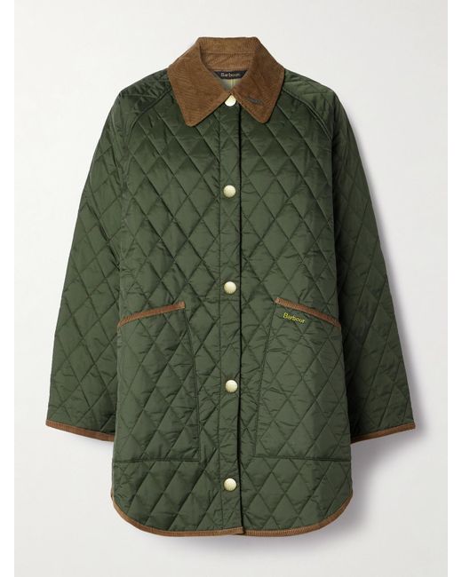 Barbour Green Liddesdale Cotton Corduroy-Trimmed Padded Quilted Shell Jacket
