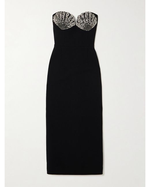 Rebecca Vallance Black Cordelia Trägerloses Midikleid Aus Crêpe Mit Kristallen