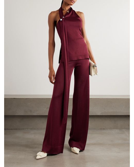 Galvan Red Pierced Embellished Asymmetric Knitted Top