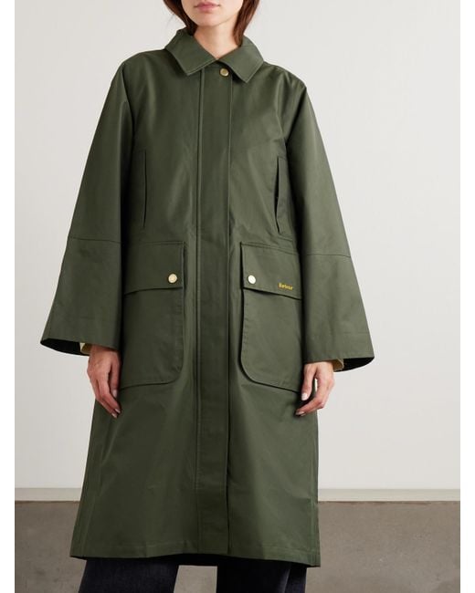 Barbour Green Maude Hooded Waxed Cotton-Blend Coat