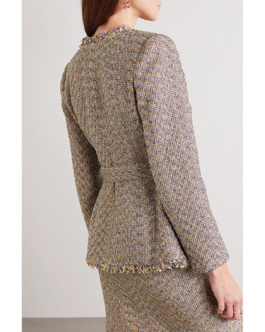 Huishan Zhang Natural Leila Belted Fringed Metallic Tweed Jacket