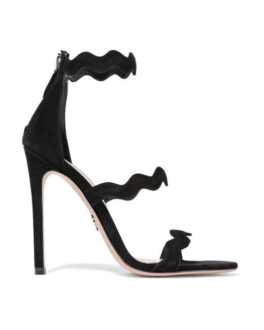 Prada Scalloped Suede Sandals in Black | Lyst UK