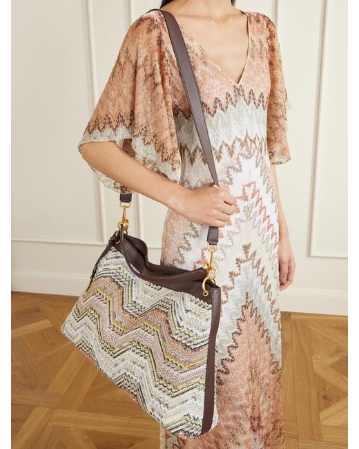 Missoni Gray Sequined-Embellished Striped Leather-Trimmed Woven Shoulder Bag