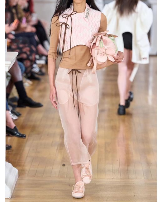Simone Rocha Pink Bow-Detailed Silk-Organza Midi Skirt